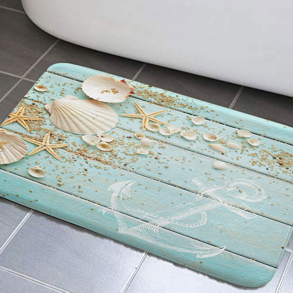 Starfish Bathroom Rugs, Ocean Beach Non-Slip Bath Rugs Seaside Costal Scenery Landscape Bathroom Rugs Set Nautical Sea Scenic Sand Blue Sky Summer Bathroom Rug Mat 17x29inch, Absorbent Bath Rugs